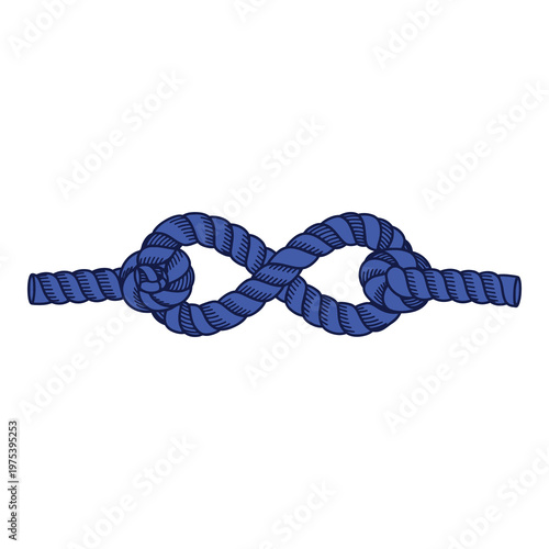 Blue rope tied in a bowline knot on white background icon