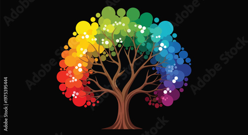 Abstract Pixel Art Colorful Tree Isolated On Black Background Vector
