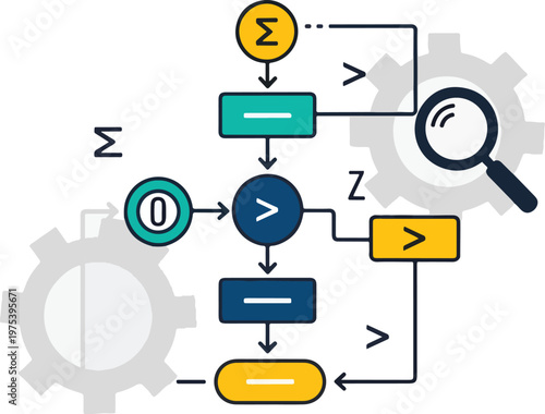 Abstract Vector Infographic Diagram With Gears Search And Flowchart