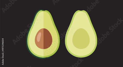 Avocado Pixel Art Halves With Pit On Dark Gray Background Vector Isolated Object