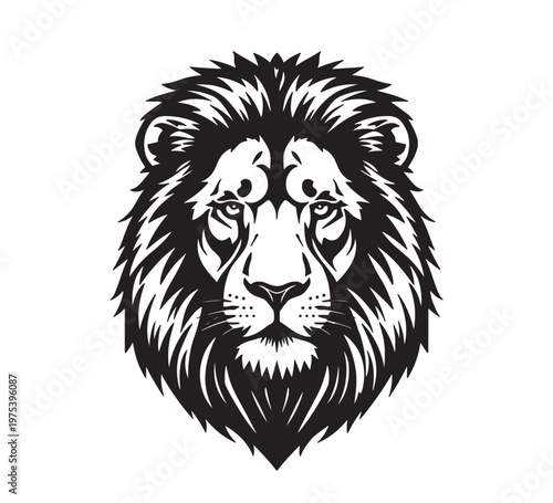 Striking black and white illustration of a magnificent wild feline head, embodying raw power, noble strength, and fearless leadership, a truly majestic and regal creature