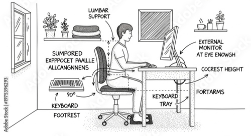 Ergonomic workstation setup for optimal posture and comfort at work.