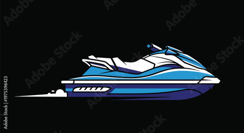 Blue And White Pixel Art Jet Ski Isolated On Black Background