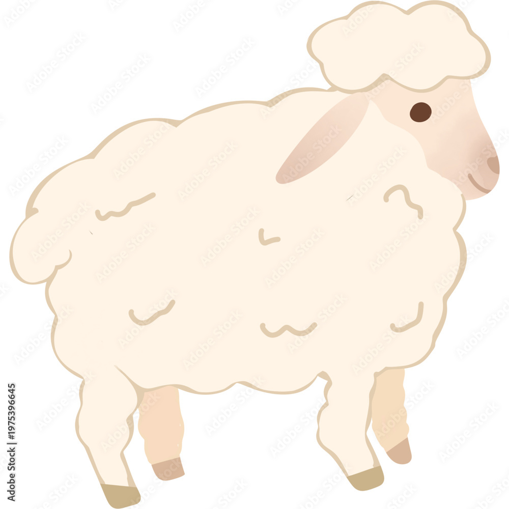 Obraz premium Illustration of a White Sheep - Farm Nursery Decor