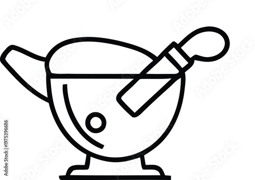 A mortar and pestle used for grinding and mixing ingredients or substances
