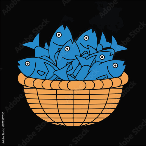 Blue Fish In Orange Basket ...