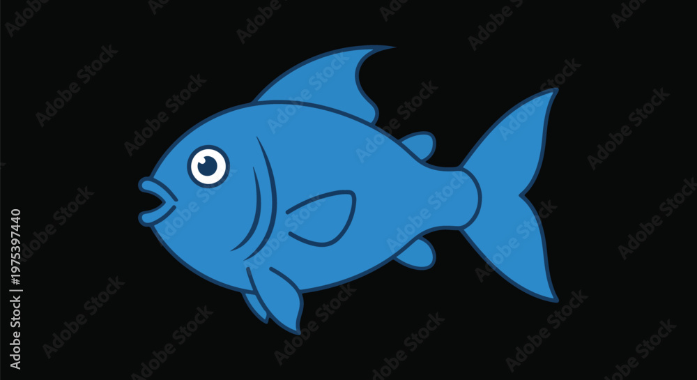 Obraz premium Blue Fish Vector Illustration On Solid Black Background Isolated Object