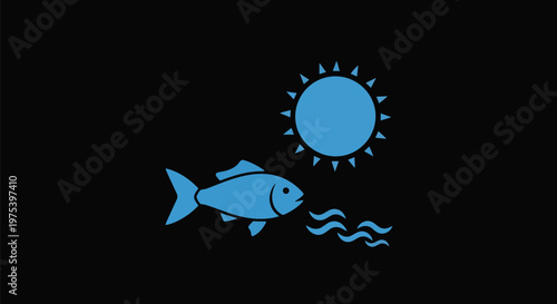 Blue Fish Sun Water Icon Bl...