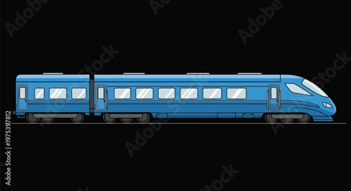Blue High Speed Train Pixel Art On Black Background Isolated Object