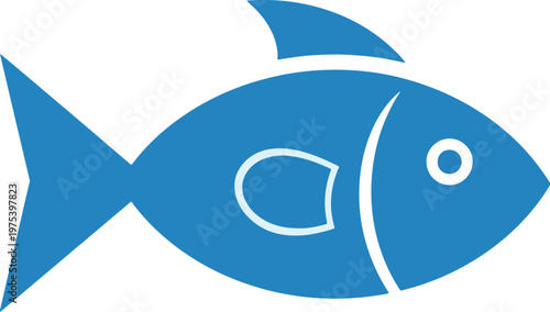 Blue Minimal Fish Vector Icon Illustration On White Background