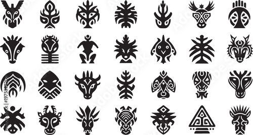 Tribal face paint designs and animal masks collection