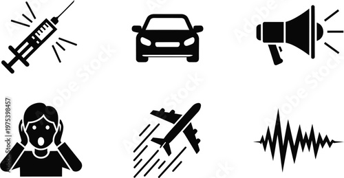 Collection of black glyph icons representing various stressful and disruptive events