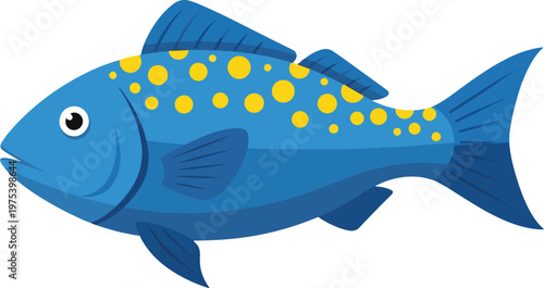 Blue Pixel Art Fish With Yellow Spots Flat Design Isolated Vector