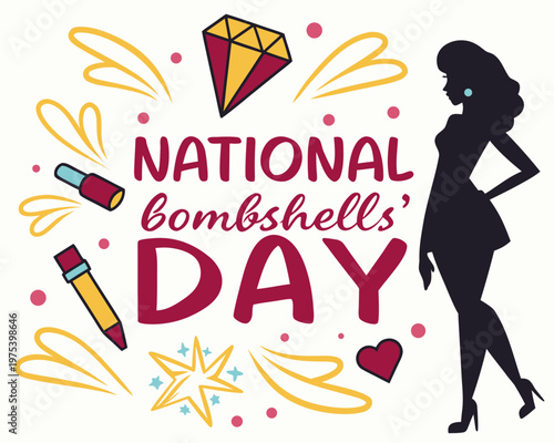 Slika na platnu National Bombshells’ Day Vector Illustration, Glamorous Women Celebration Design