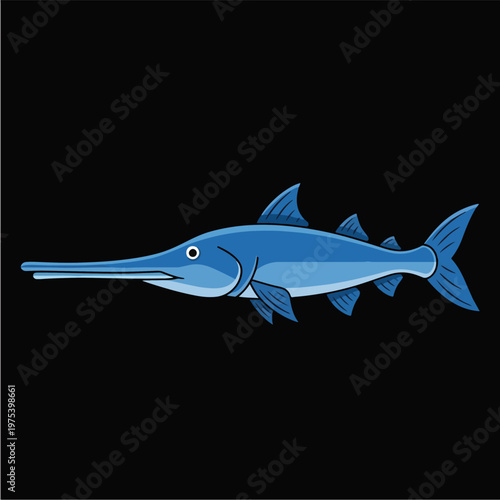 Blue Pixel Art Needlenose Fish Isolated On Black Background Design
