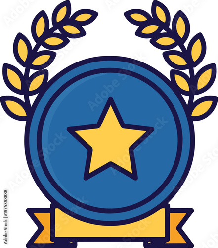 Blue Ribbon Medal With Gold...