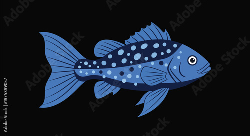 Blue Spotted Fish Vector Illustration Isolated On Black Background