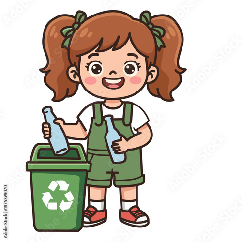 Little Girl Picking Up Trash with Grabber Sticker