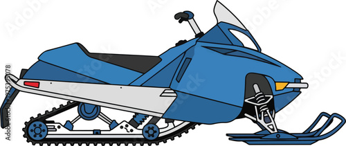 Blue Snowmobile Flat Vector Illustration Isolated On White Background