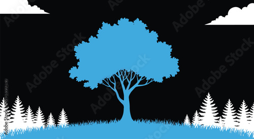 Blue Tree Flat Vector Lands...
