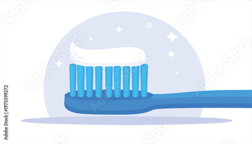 vector Close-up of a Blue Toothbrush with White Toothpaste