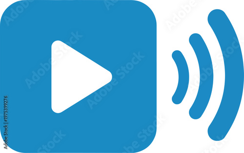 Blue Video Play Button Wireless Signal Icon Flat Vector Illustration