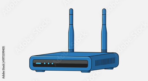 Blue Wifi Router Pixel Art Illustration With Dual Antennas Isolated
