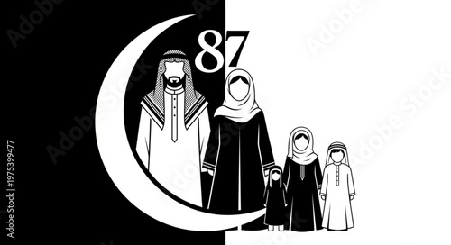 Family Portrait with Crescent Moon and Number 87 Symbol.