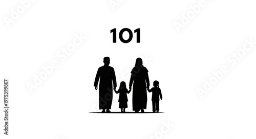 Family silhouette with children, representing togetherness and unity, number 101.