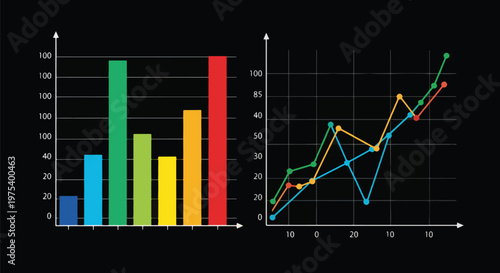 Colorful Bar And Line Graph...