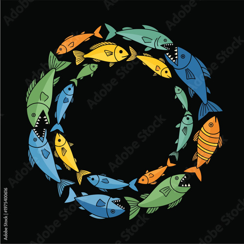 Colorful Fish Swarm Circle ...
