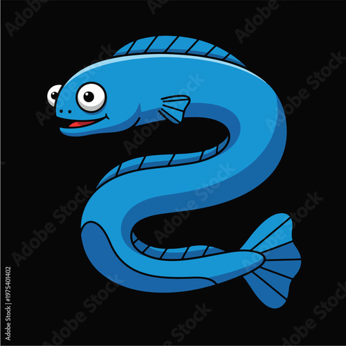 Cute Blue Eel Pixel Art Vec...