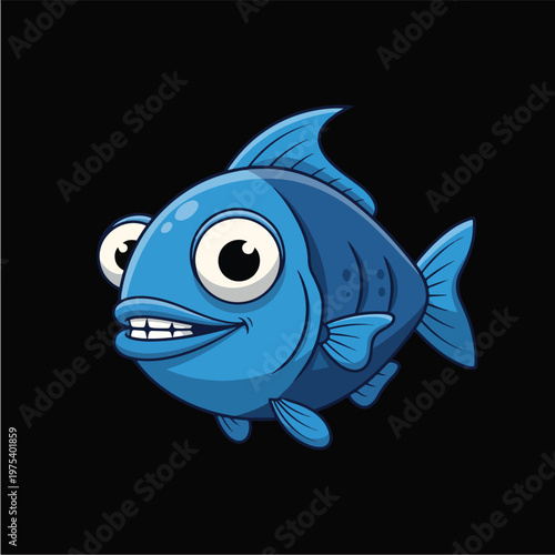 Cute Funny Blue Pixel Fish ...