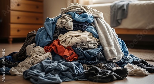 Messy Pile of Clothes on Floor in Bedroom