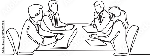 Business Meeting Teamwork Line Art Office Discussion Corporate Continuous Line Illustration