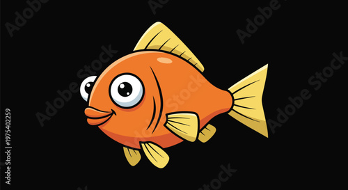 Cute Pixel Art Goldfish Vector Flat Design Isolated Object With Yellow Fins On Black Background