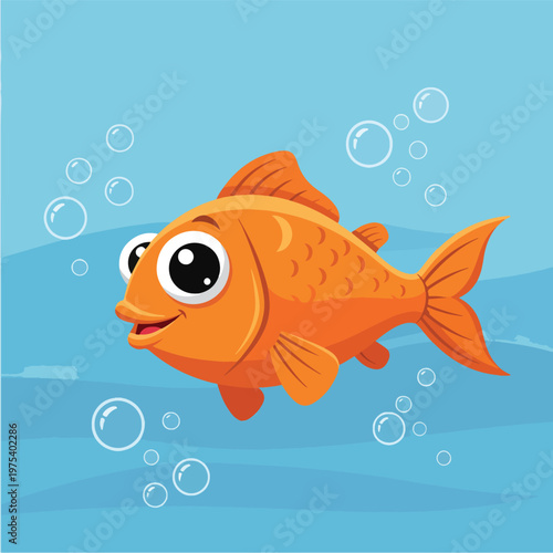 Cute Pixel Art Orange Fish With Bubbles Under Water Vector Illustration