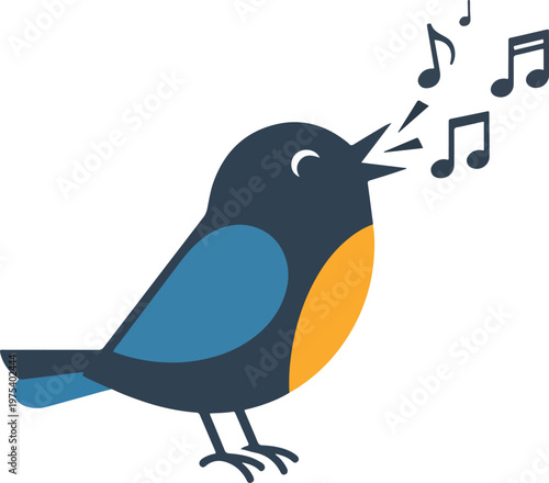 Cute Singing Bird Vector Il...