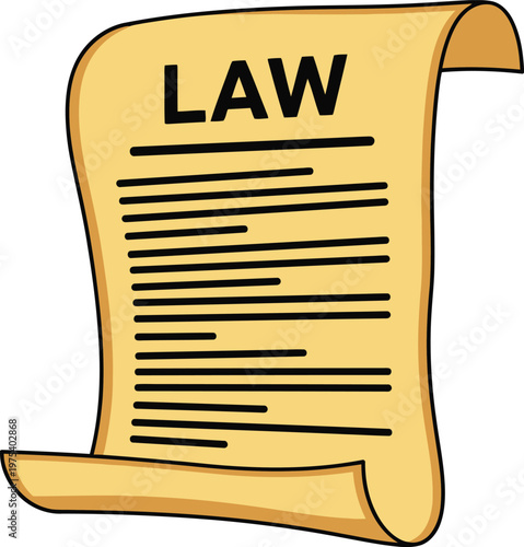 Ancient scroll with legal text, rolled parchment document, black ink writing, isolated on transparent background