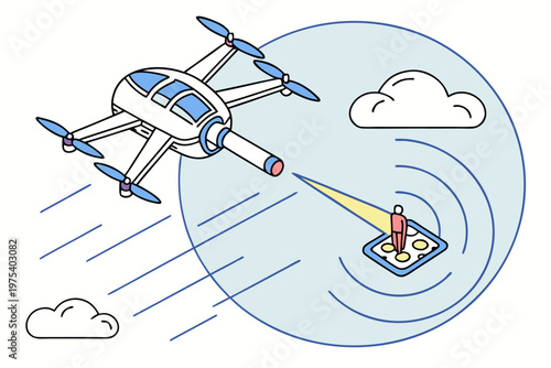 Air combat interceptor drones targeting delta wing aircraft in isometric style, explosion showing defense and security response concept.
