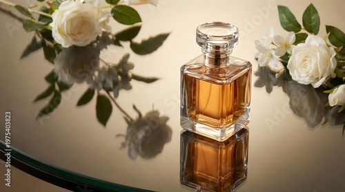 Premium golden perfume bottle placed on an elegant surface, highlighting a luxurious and high-end fragrance presentation.