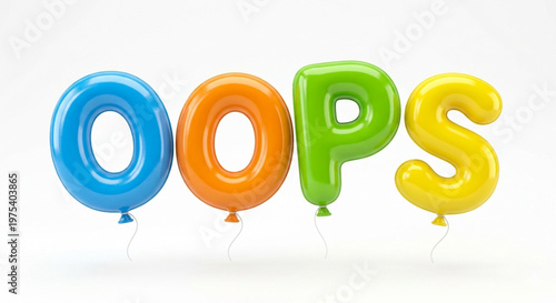 Colorful Balloon Text OOPS Isolated on White Background