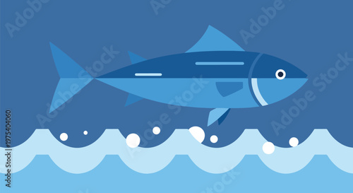 Flat Design Blue Fish Jumpi...