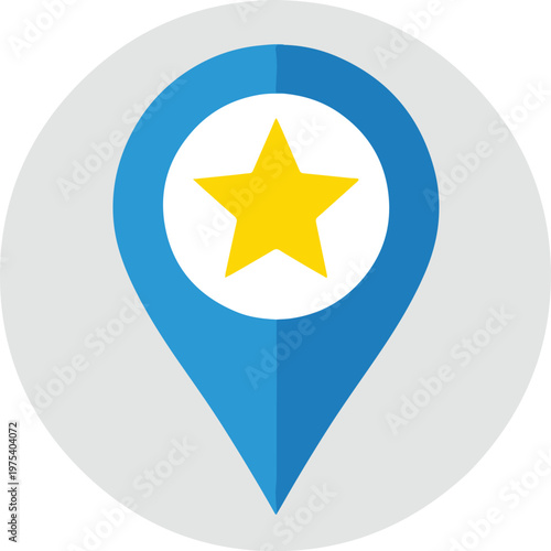 Flat Design Blue Location Pin Icon With Yellow Star On Grey Background