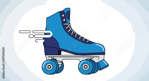 Flat Design Blue Retro Roller Skate With Speed Lines On Light Background