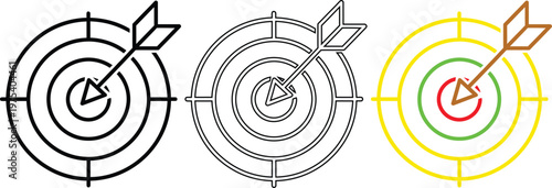 Target with arrow icons demonstrate strategic planning, goal achievement, and success in business environments.