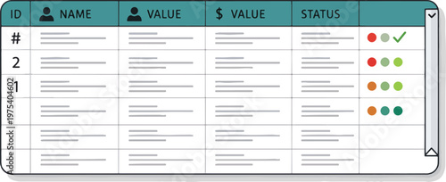 Flat Design Data Table UI Concept With Status Indicators Minimal Style