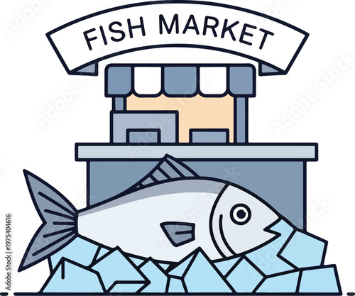 Flat Design Fish Market Sta...