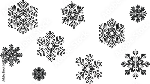 Snowflakes arranged in a collection represent the unique beauty of winter weather and seasonal holiday themes.