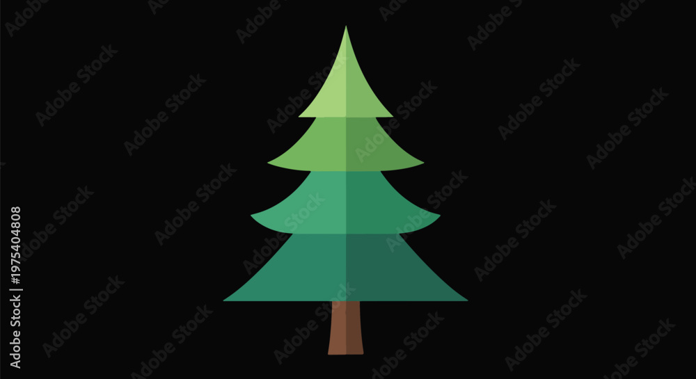 Fototapeta premium Flat Design Green Pine Tree Minimal Illustration On Black Background